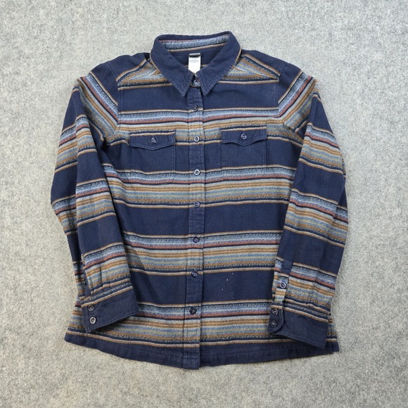 Patagonia Tops - Patagonia Shirt Womens 6 Blue Multicolor Striped Organic Cotton Button Up